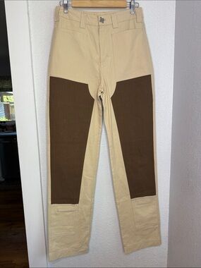 Liquid Lagoon Tan Canvas Carpenter Utility Pants Brown Panel Streetwear Y2K